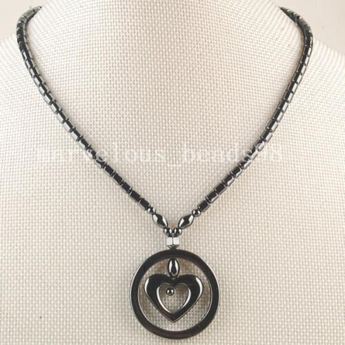 Free shipping Fashion Jewelry Black Non-Magnetic Hematite Round Heart Pendant Necklace 1Pcs G6230