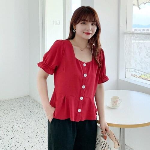 Square Collar Blouse Women Plus Size Tops Women Clothing Korean Version Summer Ruffles Short Sleeve Casual Shirts T2396