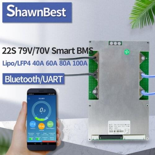 Bms Bluetooth App 22S 79V 70V Smart pcm 40a 60a 80a 100a Lifepo4 Li-ion Lithium Battery Protection Board Balance BMS