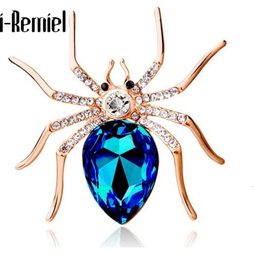 I-Remiel Fashion Metal Gold Crystal Spider Brooch Pin Shawl Badge Lapel Pins and Brooches Shirt Collar Accessories