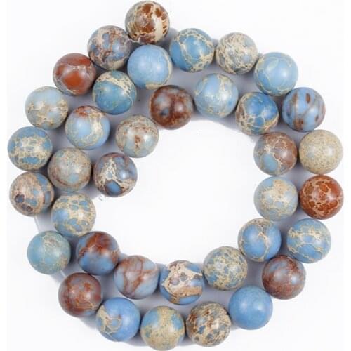 Natural Stone Beads Color Mixing Brown Light Blue Emperor Round Loose Beads 4/6/8/10/12mm for Making DIY Bracelet Earrings