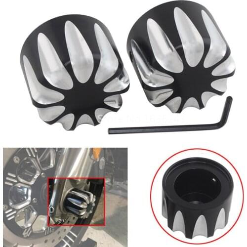 Black Aluminum Alloy Front Axle Cover Cap Fits For Harley Dyna Softail Electra Street Glide New