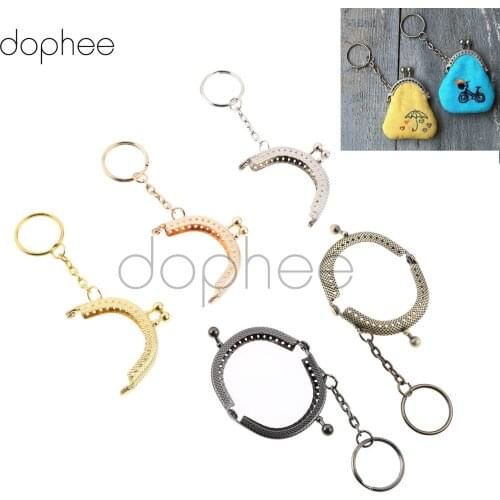 Dophee 5pcs 5cm Arch Coin Purse Bag Stylish Metal Frame Kiss Clasp Lock 5 Colors with Key Chain For Purse Lady Handbag