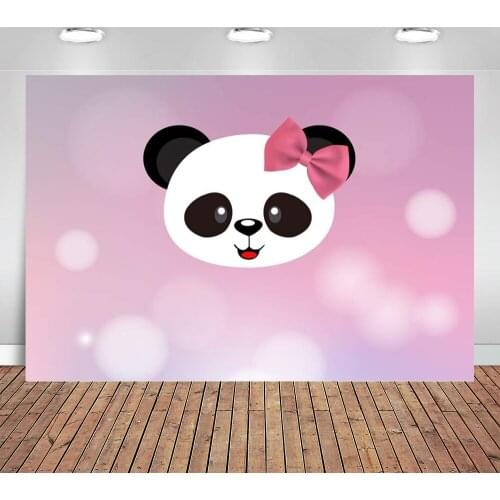 Happy Birthday Backdrop for Photography Cute Panda Image Bow Knot Pink Bokeh Background Girls Birthday Party Baby Shower Props