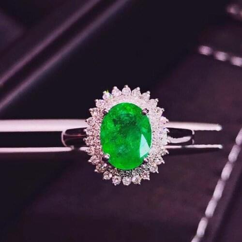 H717 Emerald Ring Pure 18 K Gold Jewelry Nature Green Emerald 1.12ct Diamond Female Rings for women Fine Ring