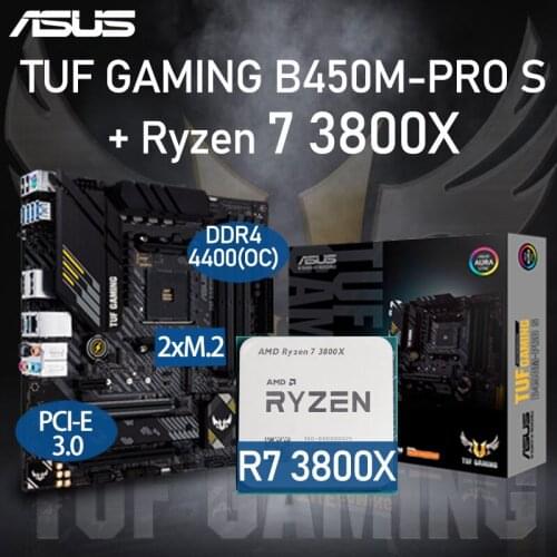 ASUS TUF GAMING B450M-PRO S Motherboard Set + AMD Kit Ryzen R7 3800X DDR4 128GB PCI-E 3.0 M.2 B450 Placa-mãe AM4 Desktop B450