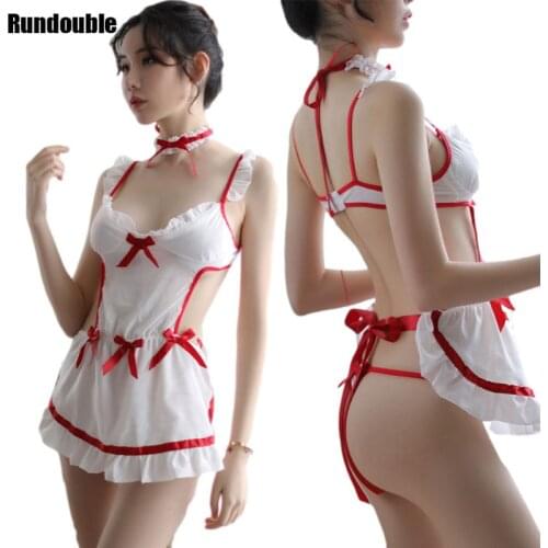 Cosplay Uniform French Maid Lingerie For Women Lace Lenceria Sexy Backless Interior Mujer Erotica Sous Vetement Femme Costumes