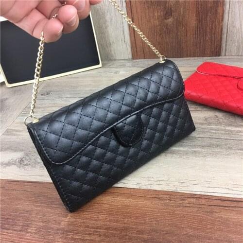 For iPhone 12 Mini 11 Pro XS MAX X XR 6S 7 8 Plus SE Luxury Fashion Metal Chain Handbag Flip Wallet Lambskin Leather Case Cover