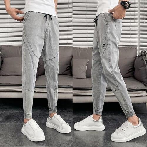Fashion 2021 Handsome mens pants ankle length pants Slim thin denim jeans summer spirit guy Korean trend casual harem pants