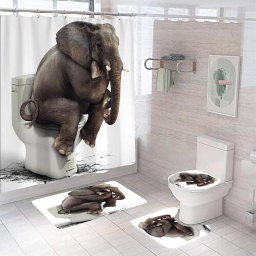 Washable Waterproof Bathroom Shower Curtain Sets Toilet Seat Cover Non-Slip Bath Mat Rug Carpet Bathroom Decor Polyester