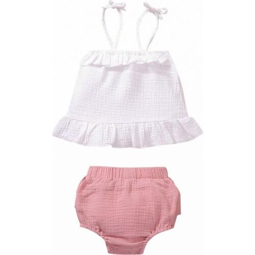 0-18M Baby Girl Clothing Summer Cute 2pcs Sleeveless White Crop Top+Ruffle Tutu Triangle Shorts Cotton Linen Outfits