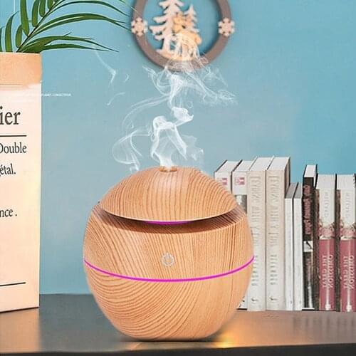 Small Ultrasonic Air Humidifier, Air Emission USB, Luminous LED, Wood Grain, Main Electric Oil Diffuser for Spices, Aromatherapy