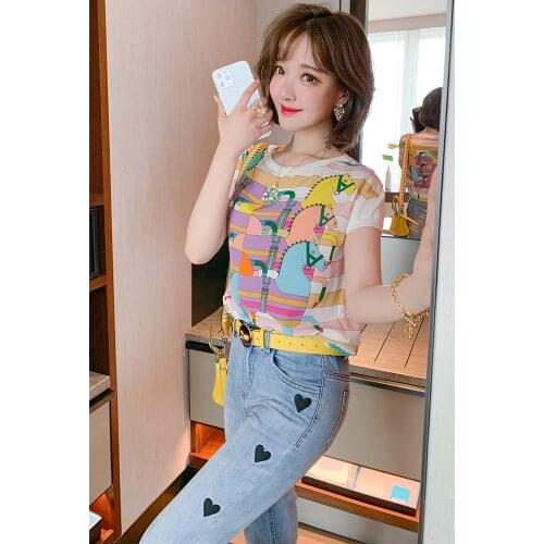 Top Quality Creative cartoon print comfortable threaded crew neck short sleeve new summer T-shirt