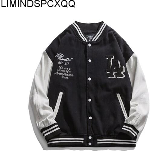 2021 New Fashion Spring Autumn LA Embroidery Womens Baseball Jacket Mens Coat Unisex Couple Varsity Bomber Boyfriend Style Tops