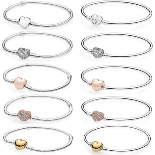 New Sterling Bracelet With Rose Gold Heart Clear Cubic Zirconia Pearl For Diy Gift Wholesale Items