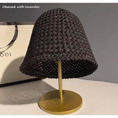 Obsessed with lavender. Hat female summer straw hat hollow breathable black beggar hat Japanese Korean bucket hat sun visor hat