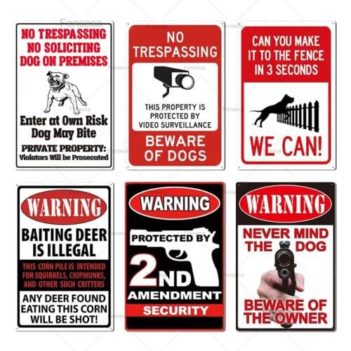 Beware of The Dog Sign Warning Metal Plates Wall Decor For Yard Sign No Trespassing Plaques House Farmhouse Decoration 20*30 cm