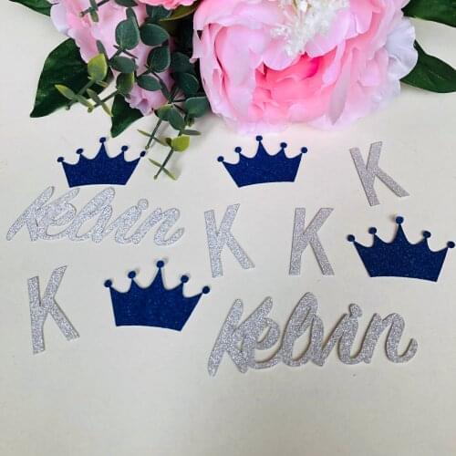 Personalized Confetti Blue & Silver Custom Names Confetti Crowns Scatter on Party Tables royal 1ST birthday decorations