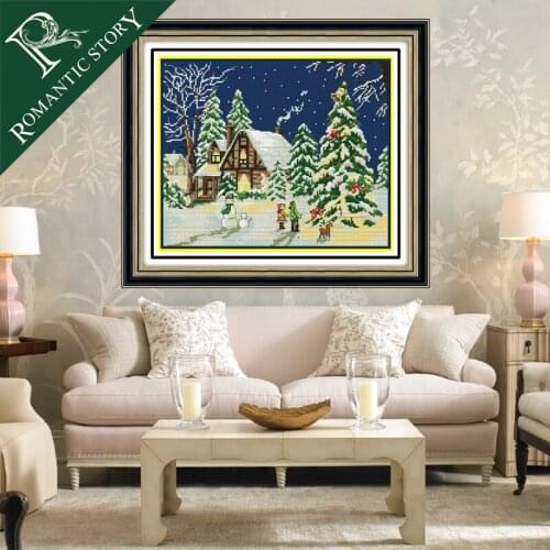 Romantic Story Winter Christmas Day Scenery Home Decoration Cross Stitch Handmade Needlework DMC Cross-Stitch Embroidery Kits