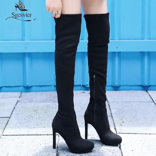 Sgesvier 2021 New Arrive Thigh High Over The Knee Boots Women Sexy Thin High Heels Platform Shoes Slim Stretch Long Boots Woman