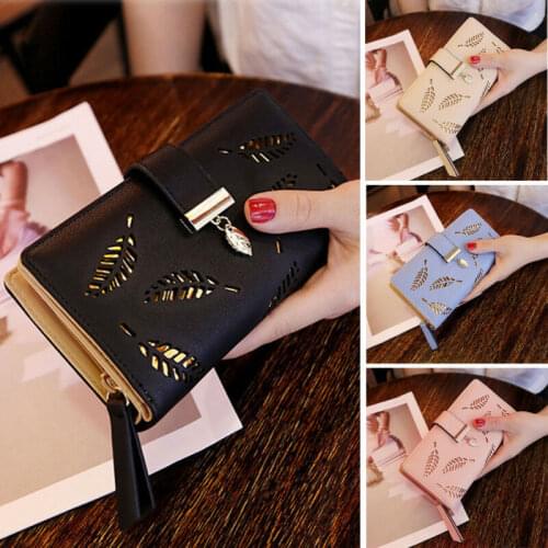 Storage Bags Leaves Hollow Women Wallet Soft PU Leather Womens Clutch Wallet Female Designer Wallets Coin Card Purse