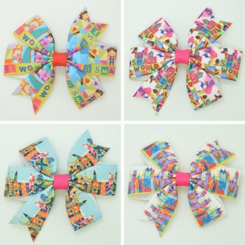 SUPWRF 3.1'' cartoon kids hair accessories hair bows With Clip hair Printed Ribbon headwear wholesale 20 PCS T0929