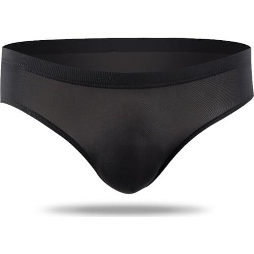 Sexy Men Underwear Briefs Thin Transparent Ice Silk Panties Solid Breathable U Convex Pouch Underpants Ropa Interior Hombre