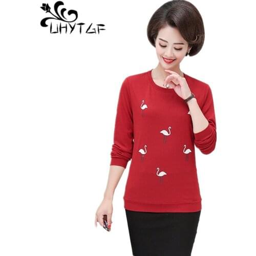 UHYTGF Spring top female long sleeve Pullover loose plus size t shirt women fashion O neck elegant mom casual female t-shirt 876