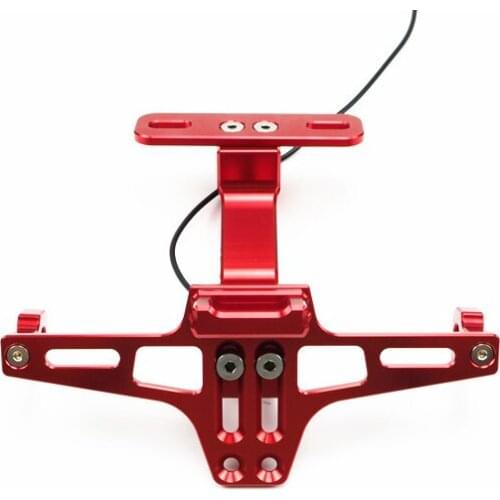 Universal CNC Aluminum Motorcycle Rear License Plate Mount Holder with White LED Light for Honda Kawasaki Yamaha KTM Suzuki BMW