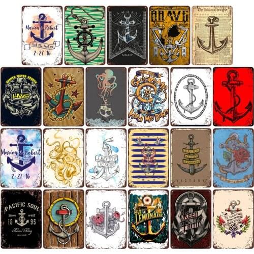 Vintage Metal Tin Sign Shark Octopus Bird Flower Pacific Ocaen Boat Anchor for Bar Decoration Art Wall Home Decor Kids Gift