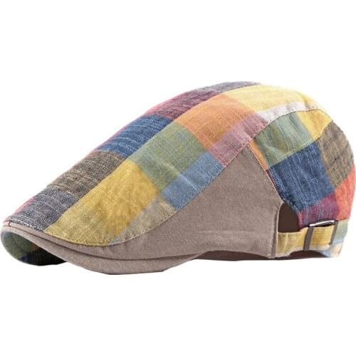 Unisex Seasons Colorful Plaid Berets Hat Men Women Casual Cotton Sun Hat Newsboy Detective Restaurant Worker Painter Gorra