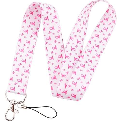 YA301 Prevention Of Breast Cancer Lanyard For Keys Mobile Phone Hang Rope Keycord USB ID Card Badge Holder Keychain Lanyards