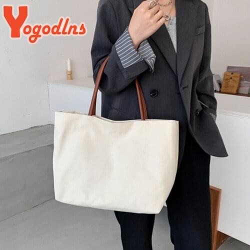 Yogodlns Fashion Canvas Tote Bag For Women Large Capacity Shoulder Bag Casual Handle Bag Casual Shopping Lady Tote Bag Femme