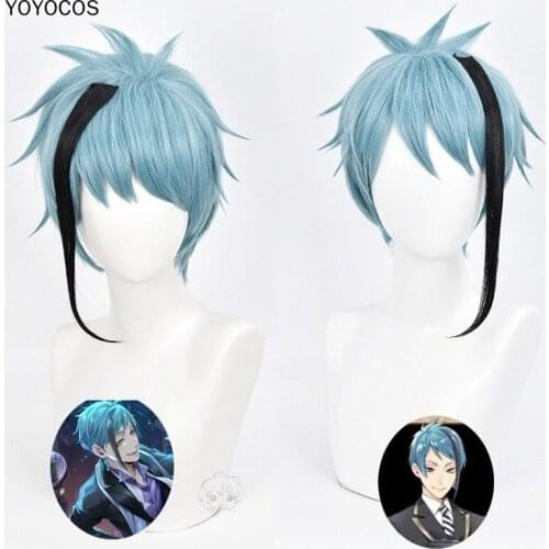 YOYOCOS Twisted Wonderland Cosplay Floyd Jade Leech Cosplay Wig Little Mermaid Octavinelle Blue Short Wig plus hair net