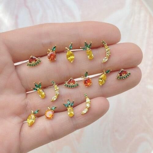 2020 New Mini 925 Silver Delicate Elegant Temperament Banana Watermelon Limoncello Orange Pineapple Cz Stud Earring Of Women