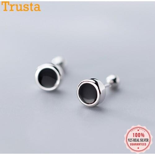 Trustdavis Real 925 Sterling Silver Fashion Black Glaze Round Screw Stud Earrings For Women Mini Minimalist Fine Jewelry DA1924