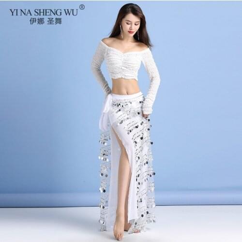 Women India Sexy Belly Dance Performance Dance Costume Top/ Sequins Long Skirt Oriental Dance Hip Towel Shiny Practice Clothes