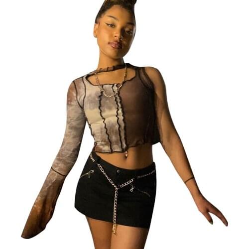 2021 single sleeve patchwork cut out sexy crop top autumn winter women fashion streetwear outfits y2k tshirts