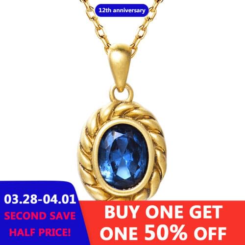 Sapphire Blue Cubic Zircon Necklace Gold Plated 925 Sterling Silver Vintage Royal Pendant Chain for Women Classic Jewelry Gift