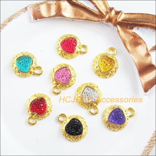 16Pcs Gold Color Retro Flower Heart Mixed Resin Charms Pendants 13x16mm