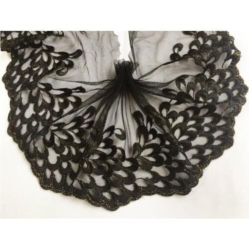 2 Meters Black with Gold Lace Mesh Lace Embroidery Ribbon Lace Bridal Lace Headdress Material 18CM Width