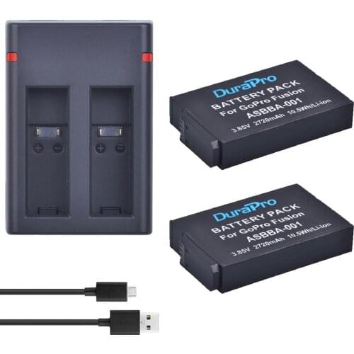 2pc For GoPro ASBBA-001 ASBBA 001 2720mAH Battery + Dual USB Charger For GoPro Fusion ASBBA-001 360-Degree Action Camera