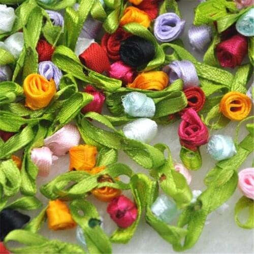 200pcs Small Satin Ribbon Flower Rose sewing wedding appliques B62