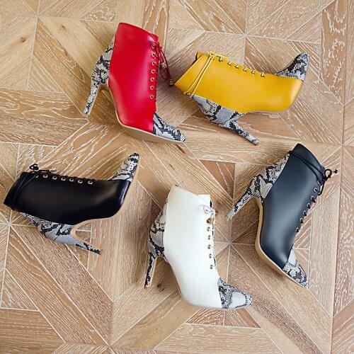 2021 Newest Ankle Boots Women Pointed Toe Zip Snake High Heels Shoes Dress Party Shoes Ladies Autumn Short Boots Female