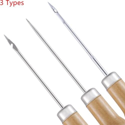 3PCS/SET Wooden Handle Sewing Awl Hand Stitcher Leathe Punch Tool DIY Shoe Repair Hook Tool Leather accessories