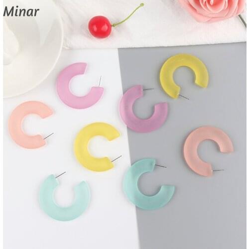 Lemon Yellow Lucite Acrylic Hoop Earrings Summer Fruit Juice Color Earrings Fairy Frosted C Shape Geometric Earrings Korean Styl