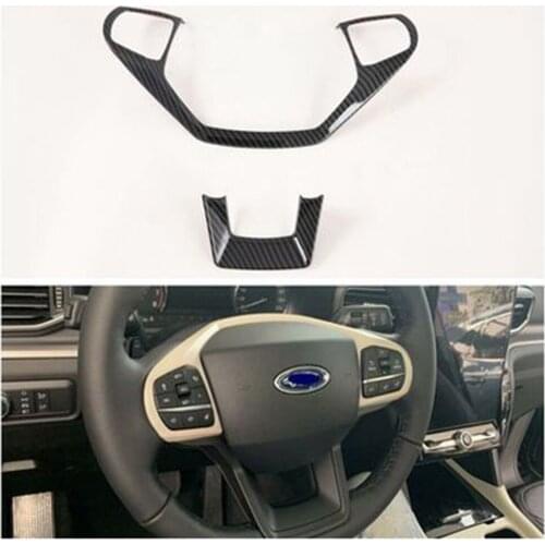 Car 1Set Accessories Carbon Fiber Look Steering Wheel Button Cover Trim For Ford Explorer U625 2020-2021