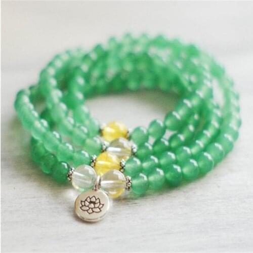 6MM Green Aventurine Bracelet 108 Beads Lotus Pendant Healing Meditation Yoga Pray Reiki Wrist Buddhism Lucky