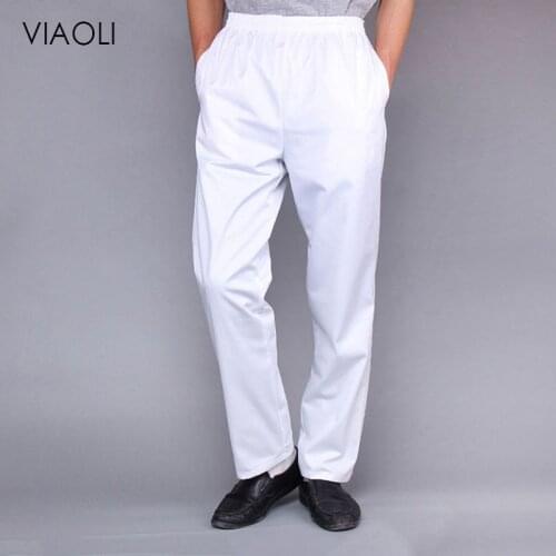 Chef Trousers Food Service white solid Pants Elastic Peppers Restaurant Kitchen Pants Bakery Stretch Work Wear Uniform Cook