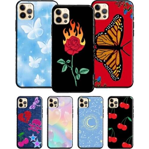 Cherry Pop Butterfly Burning Love For iPhone 12 Pro Max Mini 7 8 Plus Phone Case For iPhone 11 Pro Max XS XR X SE 2020 Cover